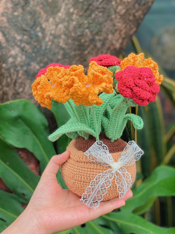 Handmade Beautiful Crochet Carnation and Rose Pot