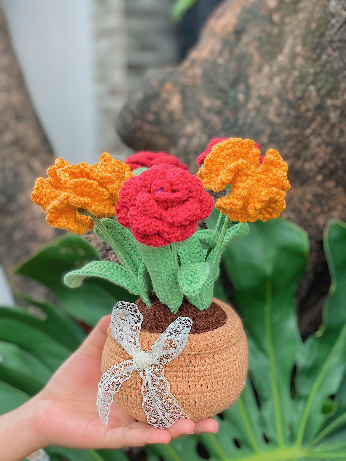 Handmade Beautiful Crochet Carnation and Rose Pot