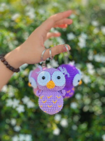 Handmade Beautiful Crochet Purple Owl Keychain