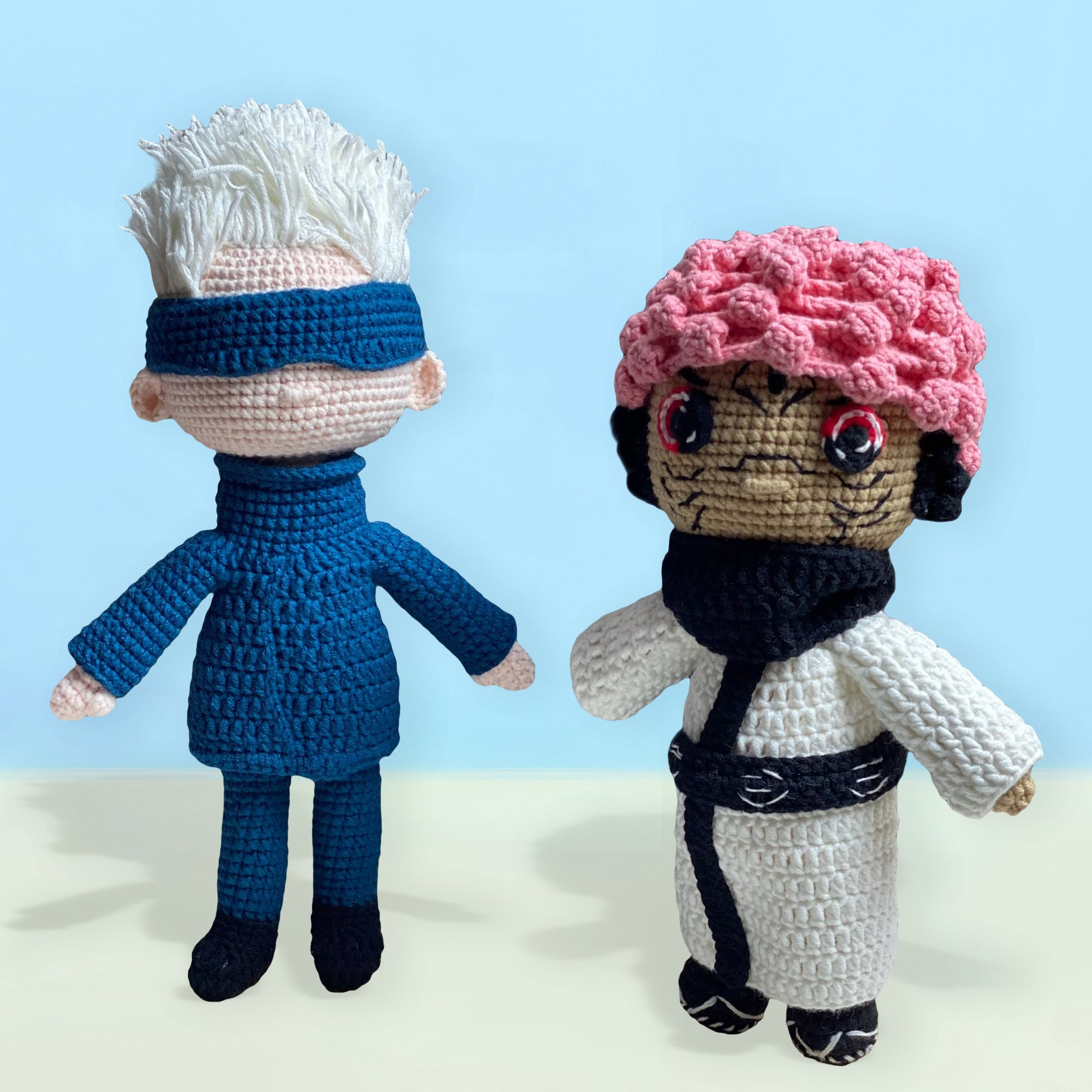 Handmade Beautiful Crochet Gojo and Sukuna from Jujutsu