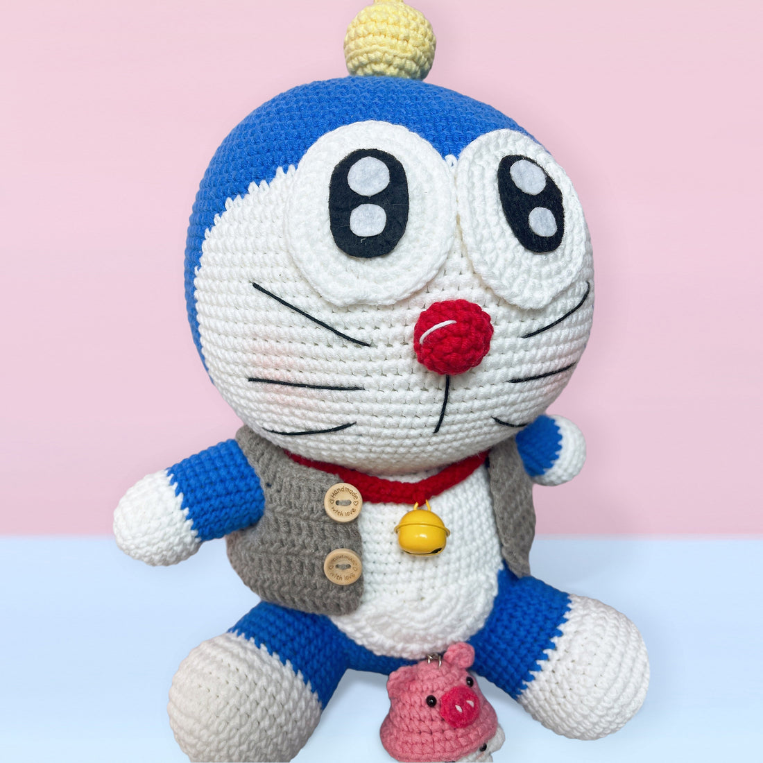 Handmade Cute Crochet Doraemon, Doraemon wearing a crochet-copter