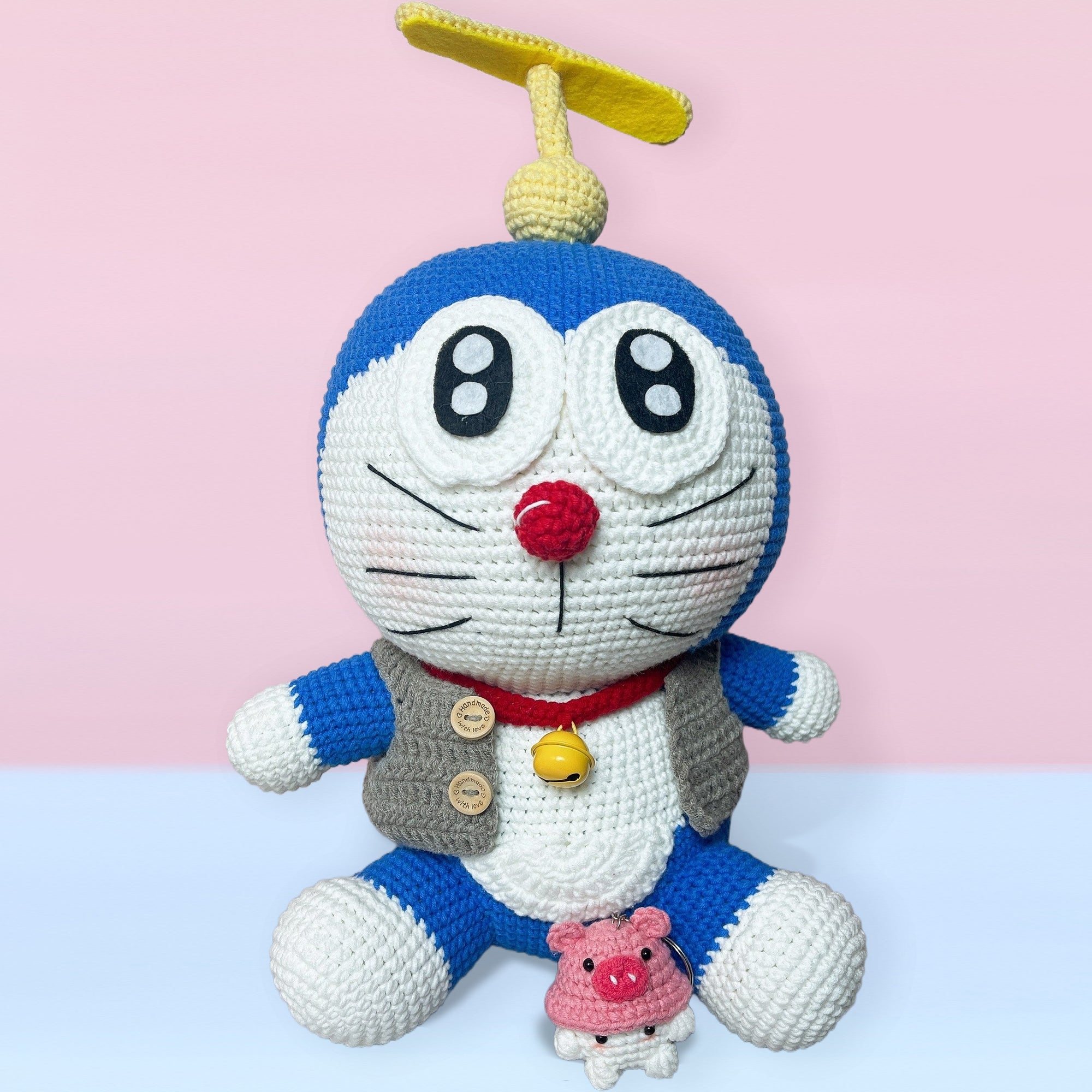 Handmade Cute Crochet Doraemon, Doraemon wearing a crochet-copter