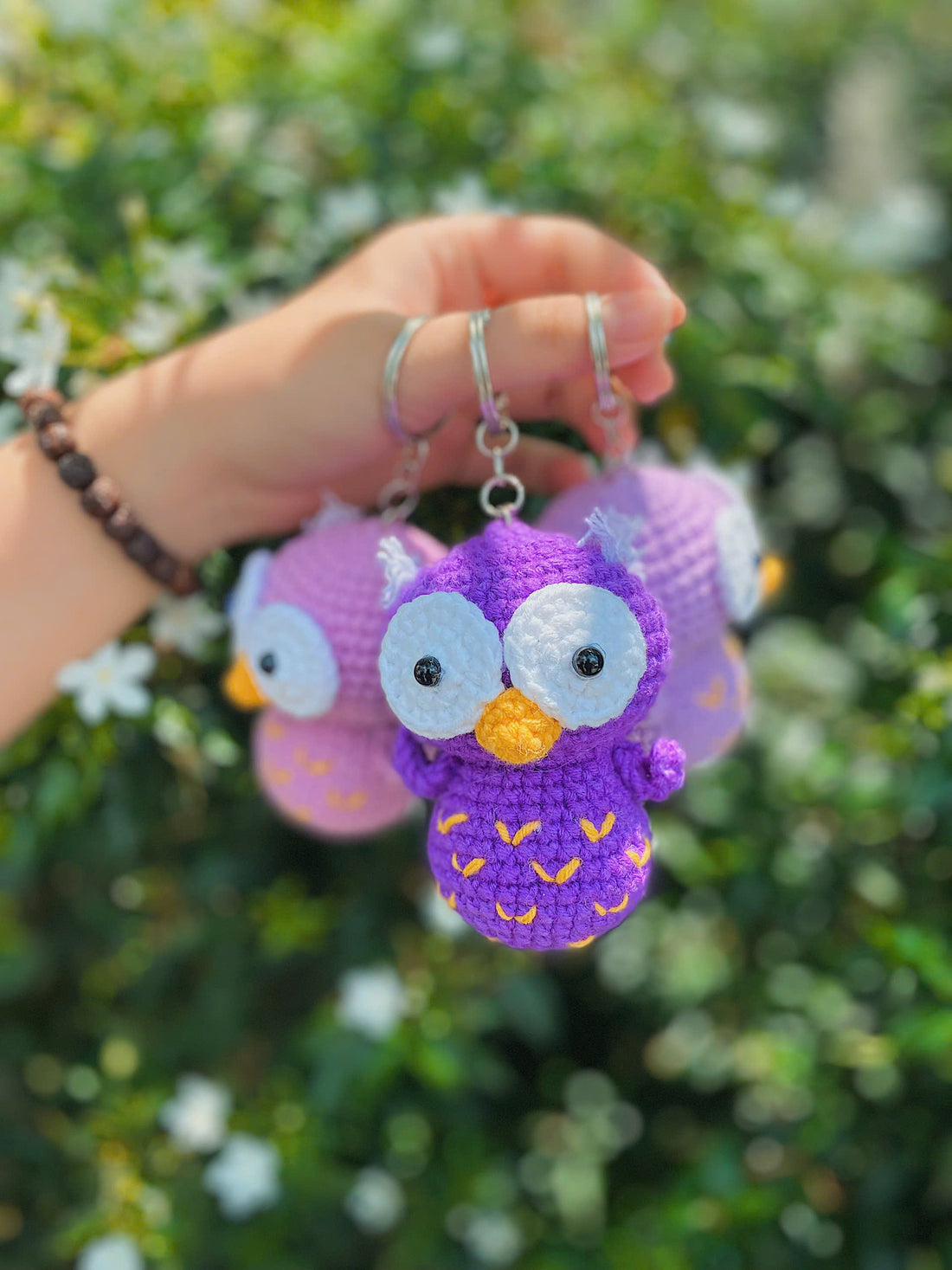 Handmade Beautiful Crochet Purple Owl Keychain