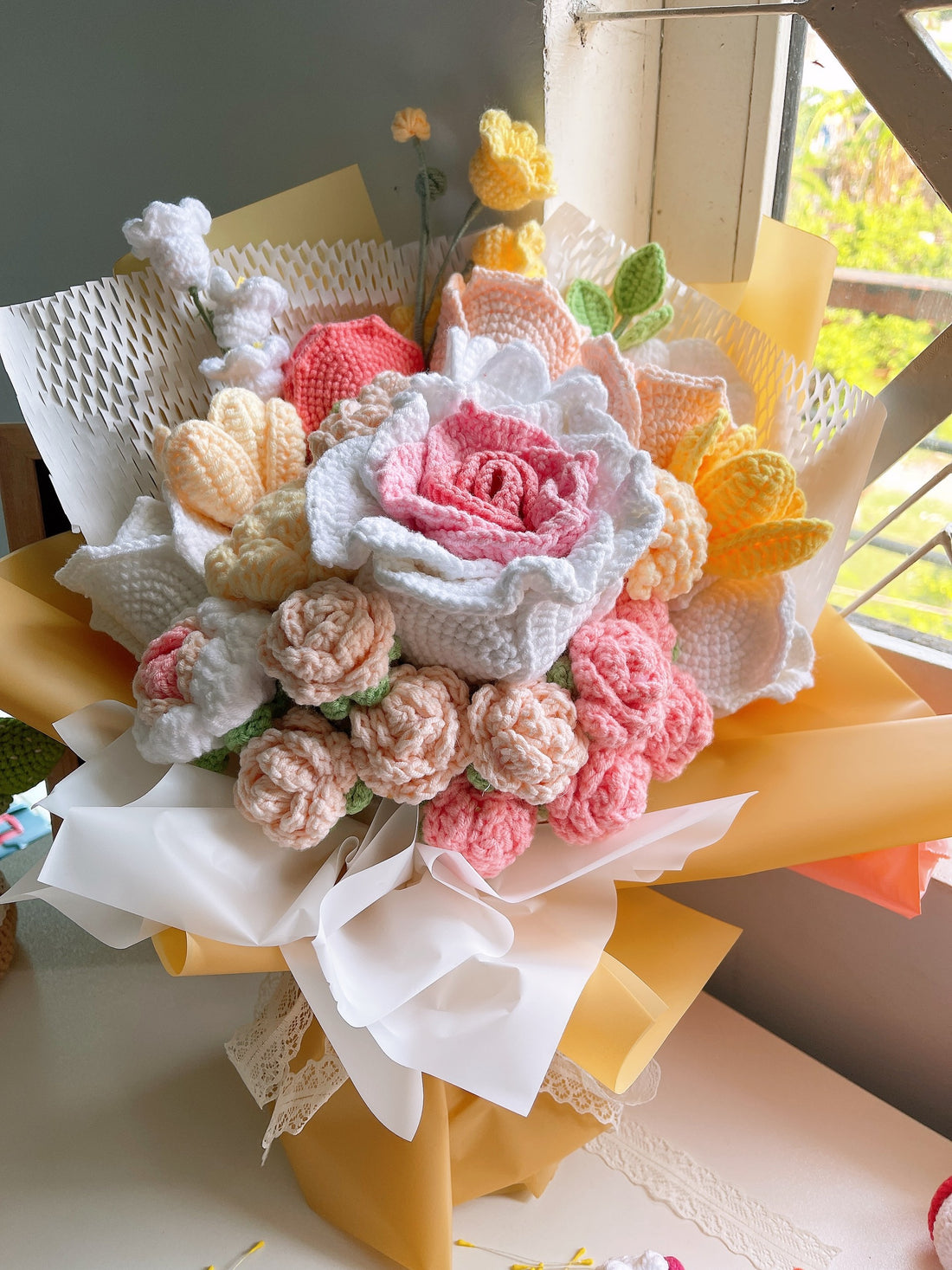 Handmade Crochet Rose Flowers Bouquet