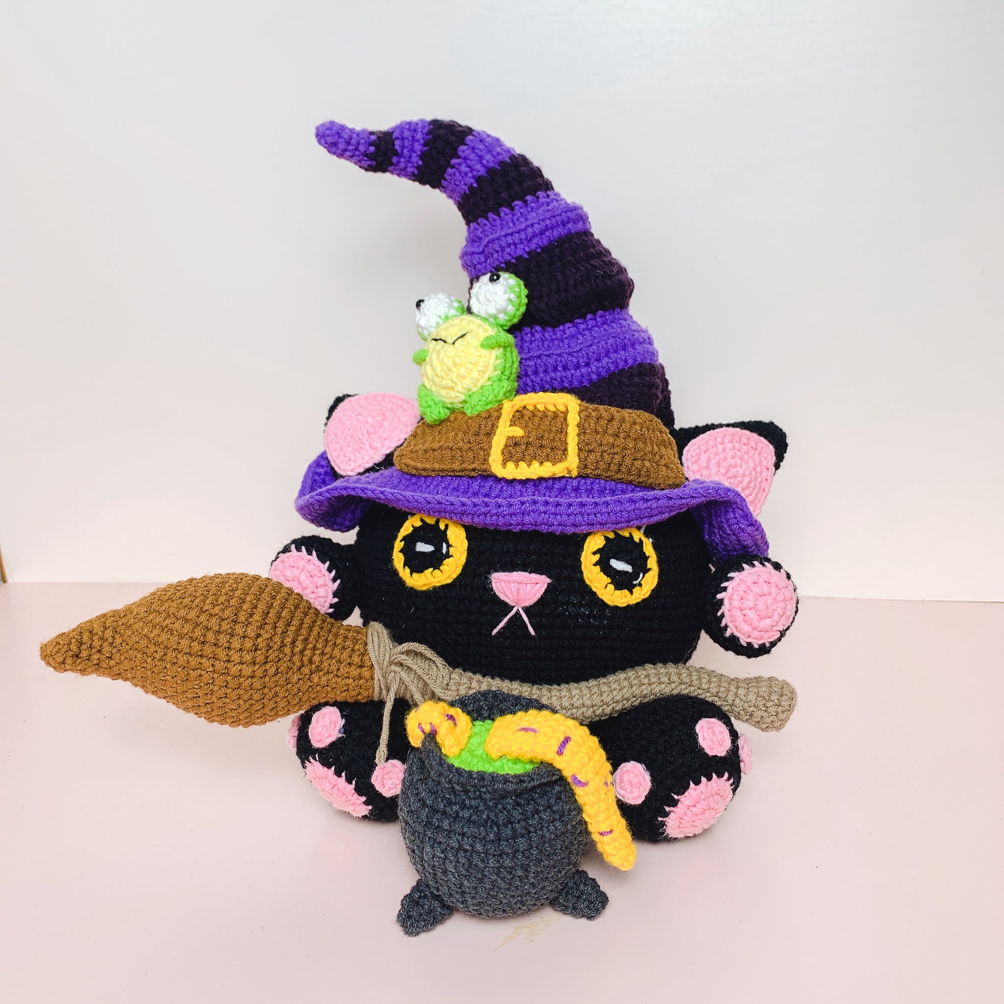 Handmade Beautiful Halloween Crochet Witch Cat