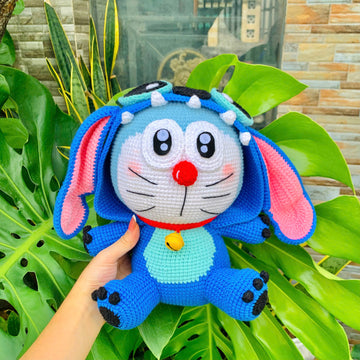 Handmade Cute Crochet Doraemon Wearing Stitch Hoodie