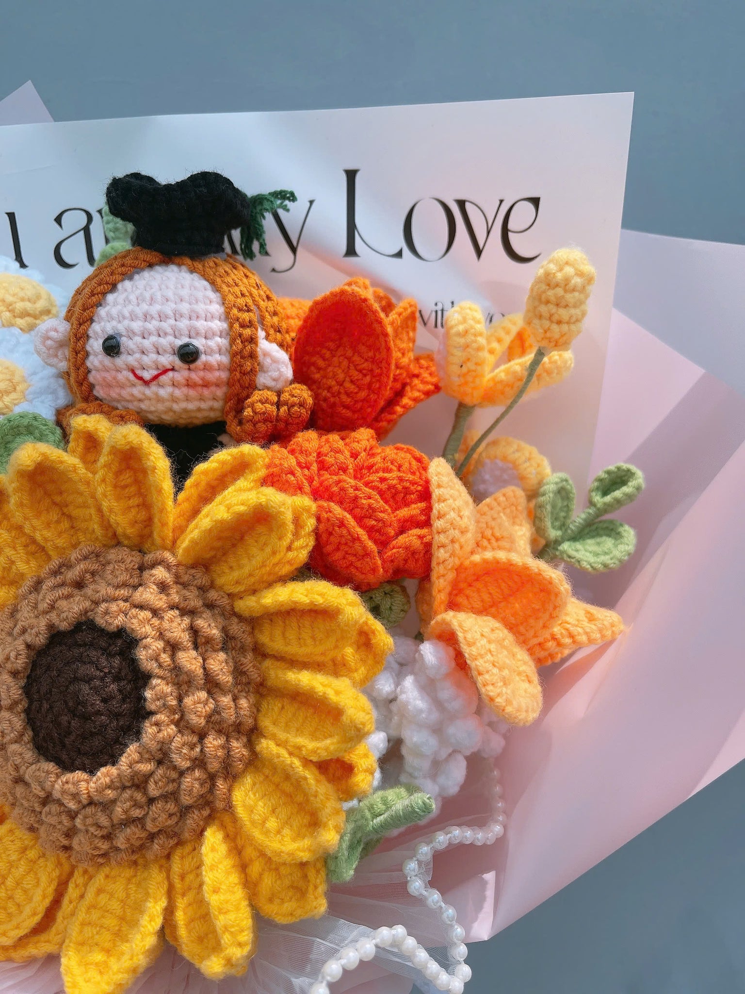 Handmade Cute Crochet Sunflower Graduation Bouquet