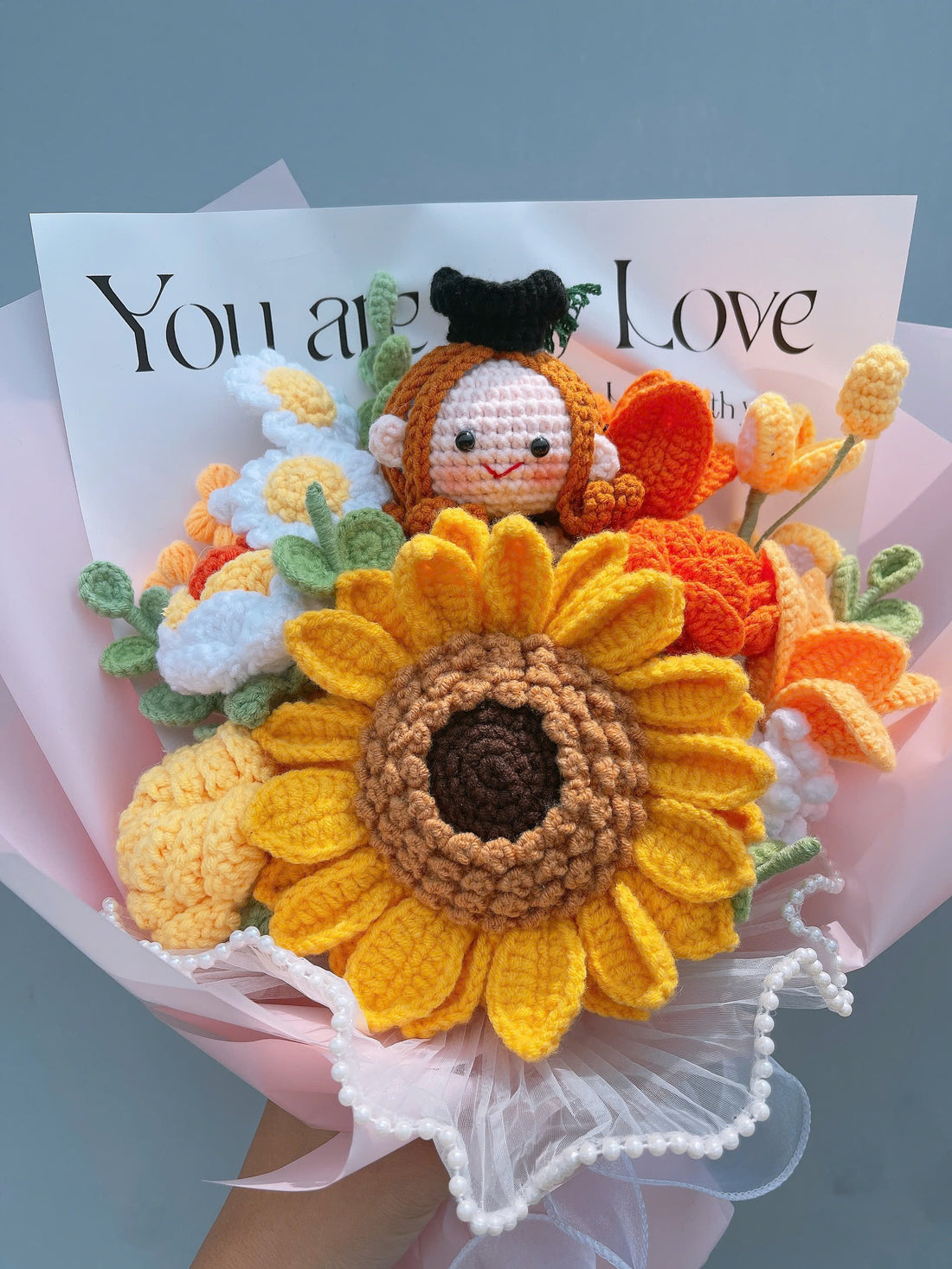 Handmade Cute Crochet Sunflower Graduation Bouquet