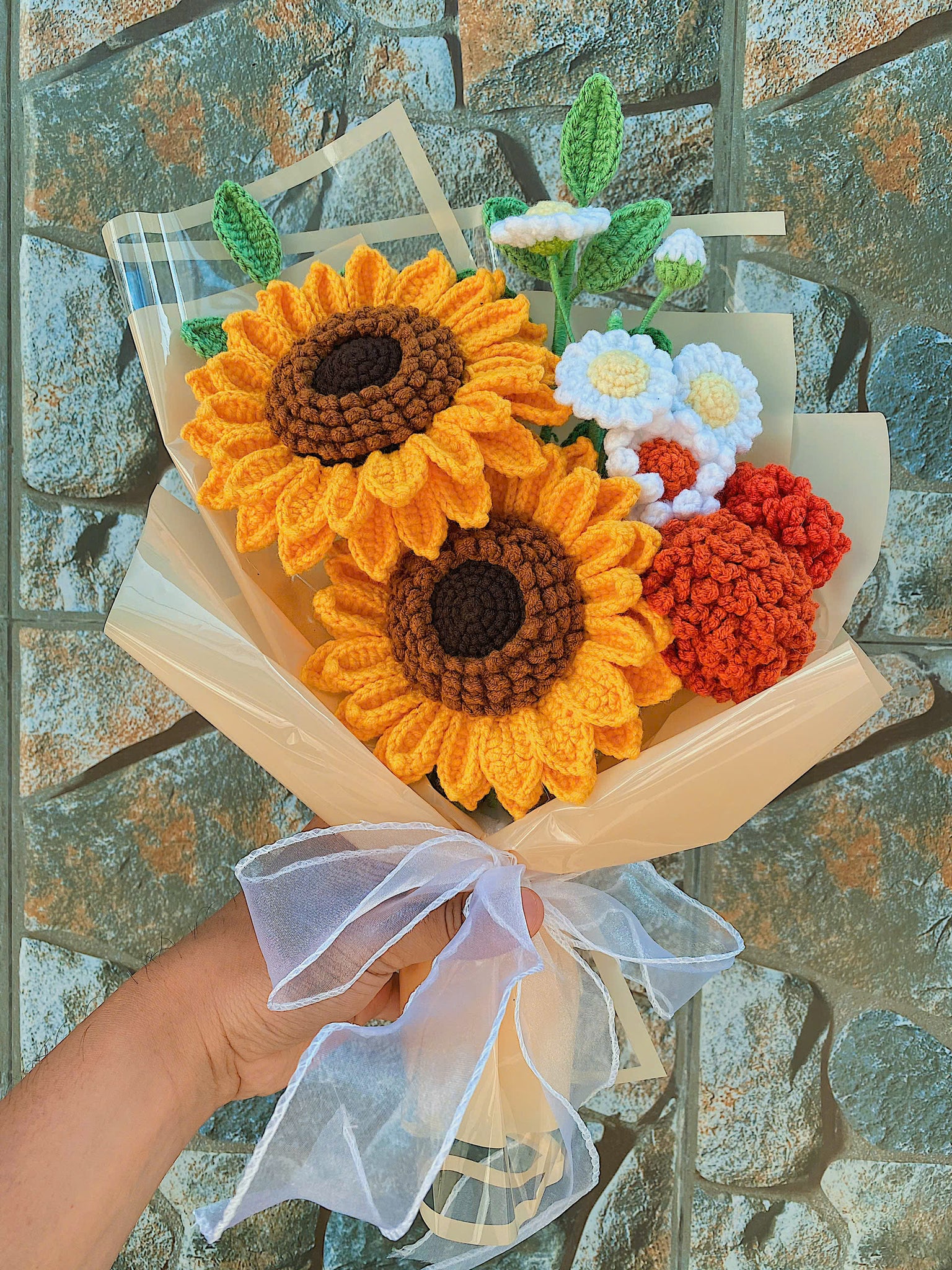 Handmade Beautiful Crochet Sunflower Bouquet