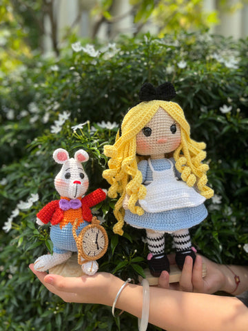 Handmade Cute Alice in Wonderland Crochet with White rabbit